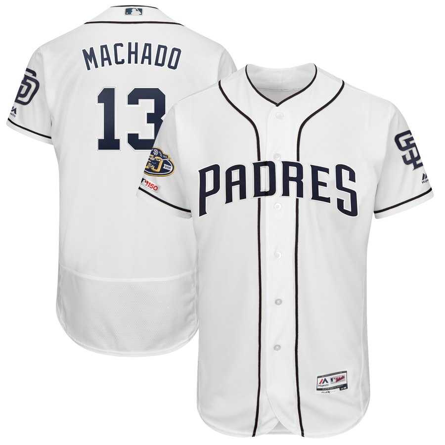 Padres 13 Manny Machado White 50th Anniversary and 150th Patch FlexBase Jersey Dzhi,We sell and wholesale Padres 13 Manny Machado White 50th Anniversary and 150th Patch FlexBase Jersey Dzhi on line form chian!