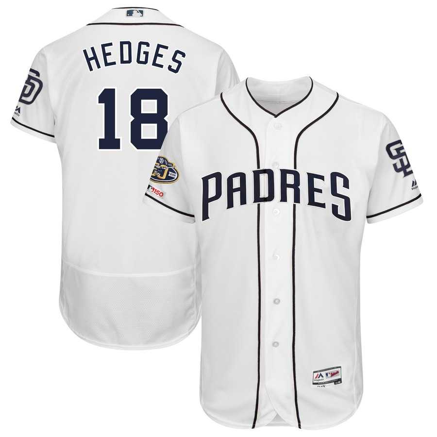 Padres 18 Austin Hedges White 50th Anniversary and 150th Patch FlexBase Jersey Dzhi,We sell and wholesale Padres 18 Austin Hedges White 50th Anniversary and 150th Patch FlexBase Jersey Dzhi on line form chian!