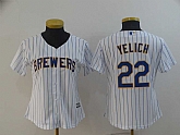 Women Brewers 22 Christian Yelich White Cool Base Jerseys,baseball caps,new era cap wholesale,wholesale hats