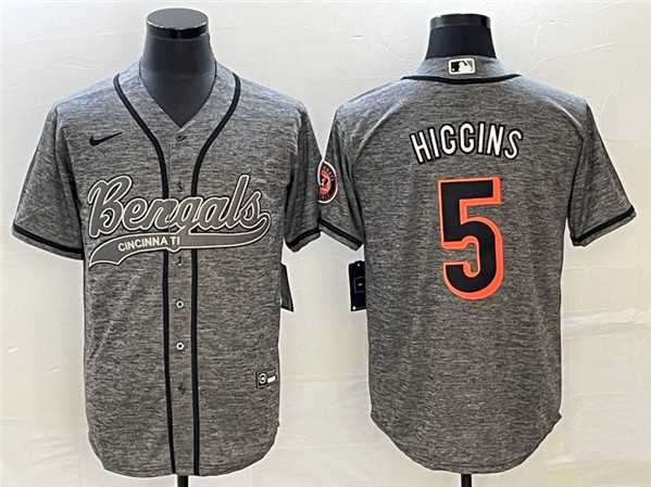 Men's Cincinnati Bengals #5 Tee Higgins Gray With Patch Cool Base Stitched Baseball Jersey,We sell and wholesale Men's Cincinnati Bengals #5 Tee Higgins Gray With Patch Cool Base Stitched Baseball Jersey on line form chian!