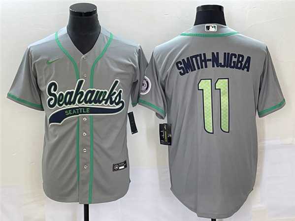Men's Seattle Seahawks #11 Jaxon Smith-Njigba Gray With Patch Cool Base Stitched Baseball Jersey,We sell and wholesale Men's Seattle Seahawks #11 Jaxon Smith-Njigba Gray With Patch Cool Base Stitched Baseball Jersey on line form chian!