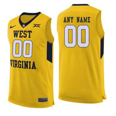 Men's West Virginia Mountaineers Yellow Customized College Basketball Jersey,We sell and wholesale Men's West Virginia Mountaineers Yellow Customized College Basketball Jersey on line form chian!