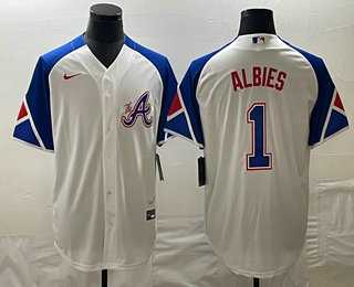 Men's Atlanta Braves #1 Ozzie Albies White 2023 City Connect Cool Base Stitched Jersey,We sell and wholesale Men's Atlanta Braves #1 Ozzie Albies White 2023 City Connect Cool Base Stitched Jersey on line form chian!