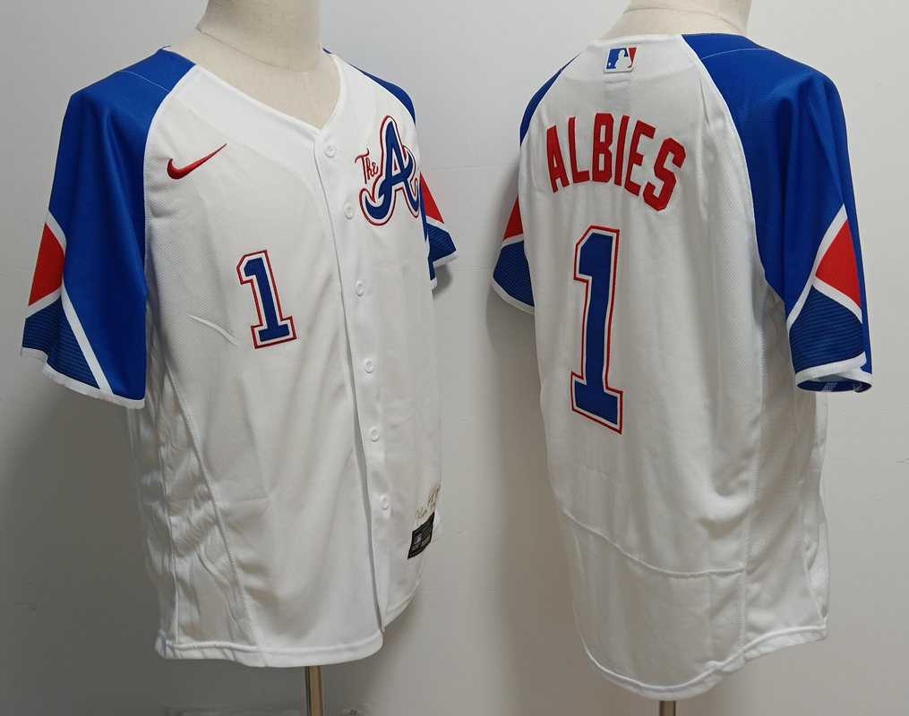 Men's Atlanta Braves #1 Ozzie Albies White 2023 City Connect Flex Base Stitched Baseball Jersey,We sell and wholesale Men's Atlanta Braves #1 Ozzie Albies White 2023 City Connect Flex Base Stitched Baseball Jersey on line form chian!