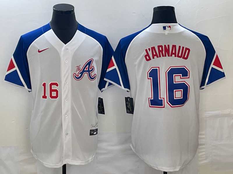 Men's Atlanta Braves #16 Travis dArnaud Number White 2023 City Connect Cool Base Stitched Jersey,We sell and wholesale Men's Atlanta Braves #16 Travis dArnaud Number White 2023 City Connect Cool Base Stitched Jersey on line form chian!