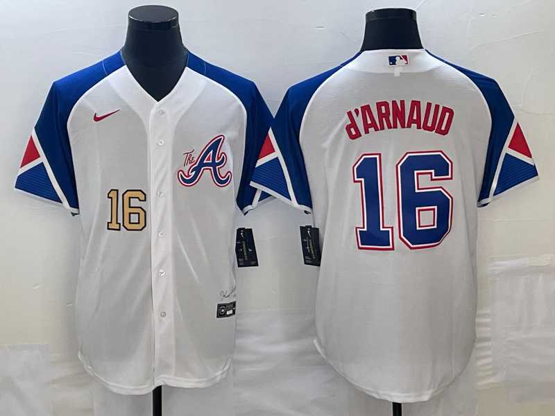 Men's Atlanta Braves #16 Travis dArnaud Number White 2023 City Connect Cool Base Stitched Jerseys,We sell and wholesale Men's Atlanta Braves #16 Travis dArnaud Number White 2023 City Connect Cool Base Stitched Jerseys on line form chian!