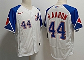 Men's Atlanta Braves #44 Hank Aaron White 2023 City Connect Flex Base Stitched Baseball Jersey,baseball caps,new era cap wholesale,wholesale hats