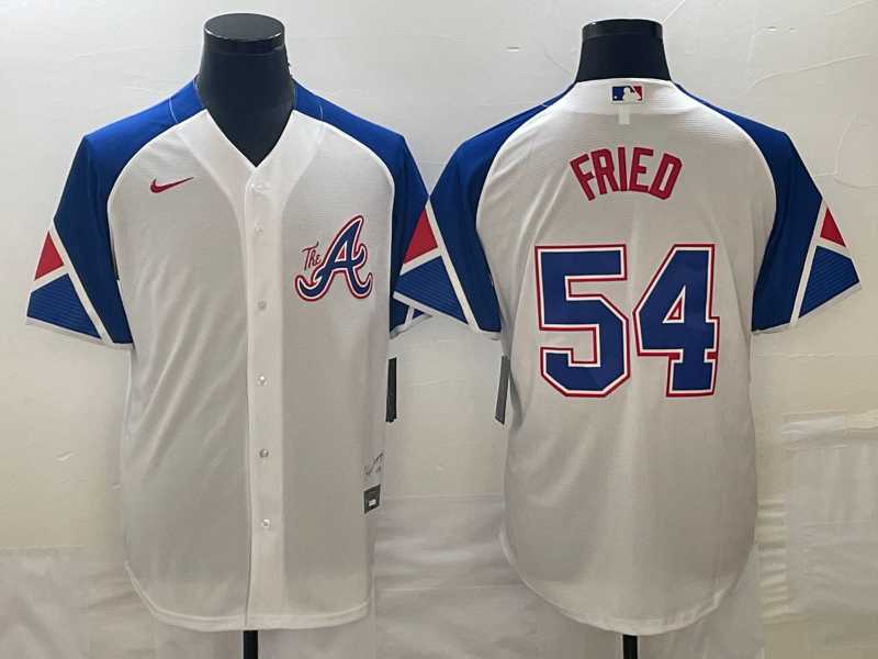 Men's Atlanta Braves #54 Max Fried White 2023 City Connect Cool Base Stitched Jersey,We sell and wholesale Men's Atlanta Braves #54 Max Fried White 2023 City Connect Cool Base Stitched Jersey on line form chian!