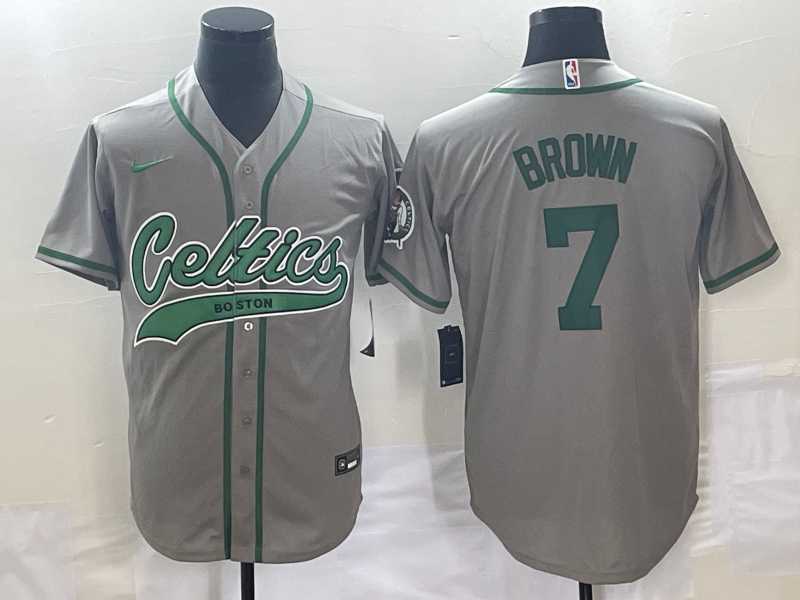 Men's Boston Celtics #7 Jaylen Brown Grey With Patch Stitched Baseball Jersey,We sell and wholesale Men's Boston Celtics #7 Jaylen Brown Grey With Patch Stitched Baseball Jersey on line form chian!