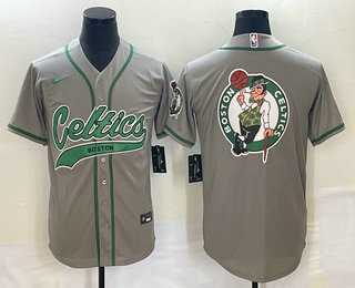 Men's Boston Celtics Gray Team Big Logo With Patch Stitched Baseball Jersey,We sell and wholesale Men's Boston Celtics Gray Team Big Logo With Patch Stitched Baseball Jersey on line form chian!