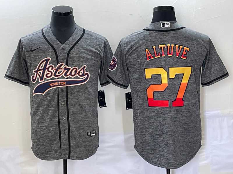Men's Houston Astros #27 Jose Altuve Grey Gridiron Cool Base Stitched Baseball Jersey,We sell and wholesale Men's Houston Astros #27 Jose Altuve Grey Gridiron Cool Base Stitched Baseball Jersey on line form chian!