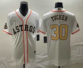 Men's Houston Astros #30 Kyle Tucker 2023 White Gold World Serise Champions Patch Cool Base Stitched Jersey,We sell and wholesale Men's Houston Astros #30 Kyle Tucker 2023 White Gold World Serise Champions Patch Cool Base Stitched Jersey on line form chian!