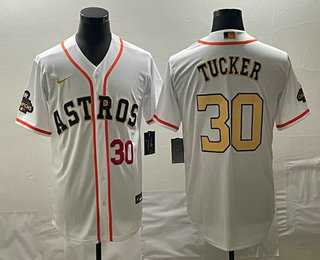 Men's Houston Astros #30 Kyle Tucker Number 2023 White Gold World Serise Champions Patch Cool Base Stitched Jerseys,We sell and wholesale Men's Houston Astros #30 Kyle Tucker Number 2023 White Gold World Serise Champions Patch Cool Base Stitched Jerseys on line form chian!