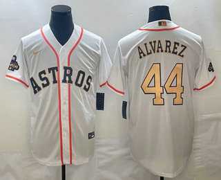 Men's Houston Astros #44 Yordan Alvarez 2023 White Gold World Serise Champions Patch Cool Base Stitched Jersey,We sell and wholesale Men's Houston Astros #44 Yordan Alvarez 2023 White Gold World Serise Champions Patch Cool Base Stitched Jersey on line form chian!