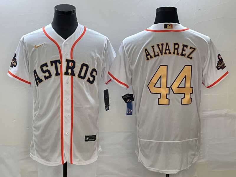 Men's Houston Astros #44 Yordan Alvarez 2023 White Gold World Serise Champions Patch Flex Base Stitched Jersey,We sell and wholesale Men's Houston Astros #44 Yordan Alvarez 2023 White Gold World Serise Champions Patch Flex Base Stitched Jersey on line form chian!