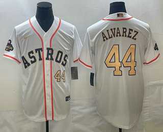 Men's Houston Astros #44 Yordan Alvarez Number 2023 White Gold World Serise Champions Patch Cool Base Stitched Jersey,We sell and wholesale Men's Houston Astros #44 Yordan Alvarez Number 2023 White Gold World Serise Champions Patch Cool Base Stitched Jersey on line form chian!