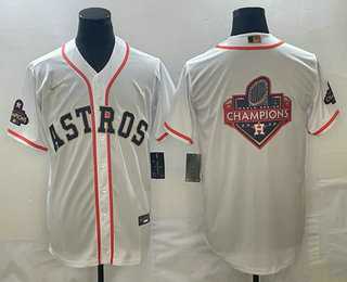 Men's Houston Astros Big Logo 2023 White Gold World Serise Champions Patch Cool Base Stitched Jersey,We sell and wholesale Men's Houston Astros Big Logo 2023 White Gold World Serise Champions Patch Cool Base Stitched Jersey on line form chian!