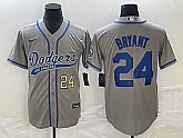 Men's Los Angeles Dodgers #24 Kobe Bryant Number Grey With Patch Cool Base Stitched Baseball Jersey,baseball caps,new era cap wholesale,wholesale hats