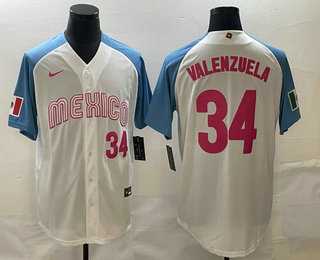 Men's Mexico Baseball #34 Fernando Valenzuela Number 2023 White Blue World Classic Stitched Jersey,We sell and wholesale Men's Mexico Baseball #34 Fernando Valenzuela Number 2023 White Blue World Classic Stitched Jersey on line form chian!