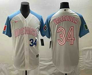 Men's Mexico Baseball #34 Fernando Valenzuela Number 2023 White Blue World Classic Stitched Jerseys,We sell and wholesale Men's Mexico Baseball #34 Fernando Valenzuela Number 2023 White Blue World Classic Stitched Jerseys on line form chian!