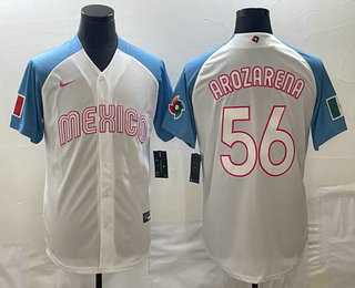 Men's Mexico Baseball #56 Randy Arozarena 2023 White Blue World Classic Stitched Jerseys (2),We sell and wholesale Men's Mexico Baseball #56 Randy Arozarena 2023 White Blue World Classic Stitched Jerseys (2) on line form chian!