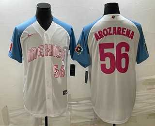 Men's Mexico Baseball #56 Randy Arozarena Number 2023 White Blue World Classic Stitched Jersey7,We sell and wholesale Men's Mexico Baseball #56 Randy Arozarena Number 2023 White Blue World Classic Stitched Jersey7 on line form chian!