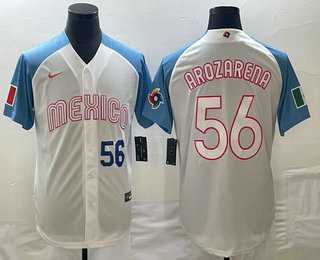 Men's Mexico Baseball #56 Randy Arozarena Number 2023 White Blue World Classic Stitched Jerseys (2),We sell and wholesale Men's Mexico Baseball #56 Randy Arozarena Number 2023 White Blue World Classic Stitched Jerseys (2) on line form chian!