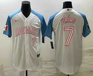 Men's Mexico Baseball #7 Julio Urias Number 2023 White Blue World Classic Stitched Jersey2,We sell and wholesale Men's Mexico Baseball #7 Julio Urias Number 2023 White Blue World Classic Stitched Jersey2 on line form chian!