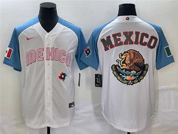 Men's Mexico Baseball 2023 White Blue Team Big Logo World Baseball Classic Stitched Jersey,We sell and wholesale Men's Mexico Baseball 2023 White Blue Team Big Logo World Baseball Classic Stitched Jersey on line form chian!