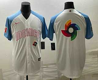 Men's Mexico Baseball Big Logo 2023 White Blue World Classic Stitched Jersey,We sell and wholesale Men's Mexico Baseball Big Logo 2023 White Blue World Classic Stitched Jersey on line form chian!