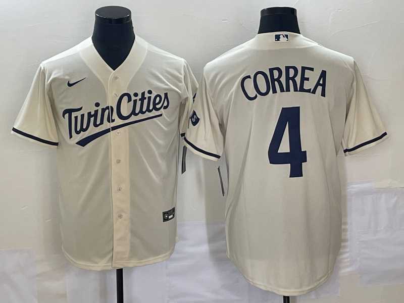Men's Minnesota Twins #4 Carlos Correa Cream 2022 City Connect Cool Base Stitched Jersey,We sell and wholesale Men's Minnesota Twins #4 Carlos Correa Cream 2022 City Connect Cool Base Stitched Jersey on line form chian!
