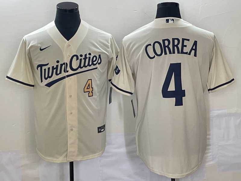 Men's Minnesota Twins #4 Carlos Correa Number Cream 2022 City Connect Cool Base Stitched Jersey,We sell and wholesale Men's Minnesota Twins #4 Carlos Correa Number Cream 2022 City Connect Cool Base Stitched Jersey on line form chian!