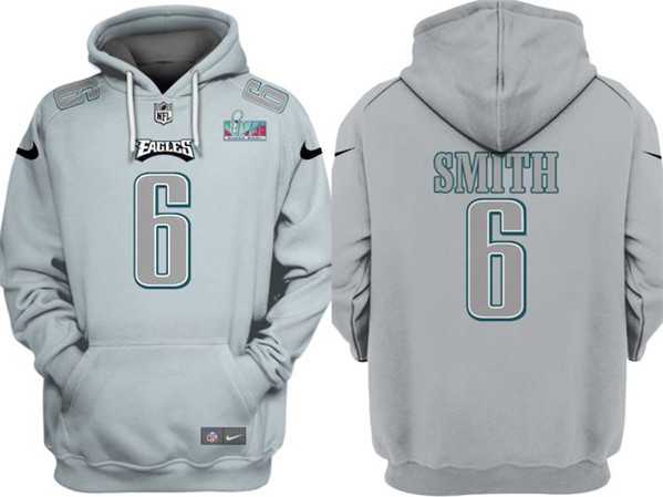 Men's Philadelphia Eagles #6 DeVonta Smith Gray Atmosphere Fashion Super Bowl LVII Patch Pullover Hoodie,We sell and wholesale Men's Philadelphia Eagles #6 DeVonta Smith Gray Atmosphere Fashion Super Bowl LVII Patch Pullover Hoodie on line form chian!