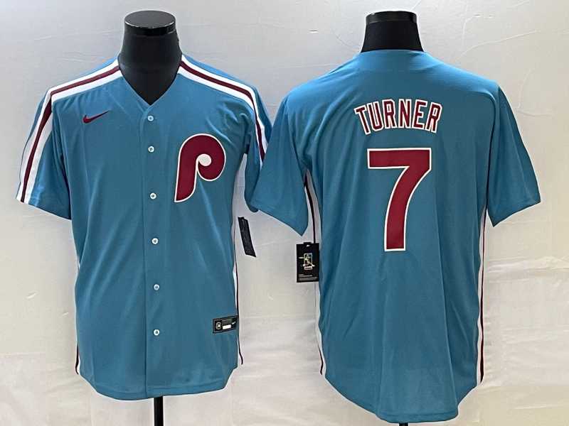 Men's Philadelphia Phillies #7 Trea Turner Blue Cool Base Nike Jersey,We sell and wholesale Men's Philadelphia Phillies #7 Trea Turner Blue Cool Base Nike Jersey on line form chian!