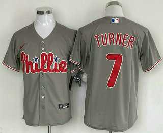 Men's Philadelphia Phillies #7 Trea Turner Grey Cool Base Stitched Baseball Jersey,We sell and wholesale Men's Philadelphia Phillies #7 Trea Turner Grey Cool Base Stitched Baseball Jersey on line form chian!