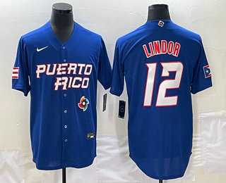 Men's Puerto Rico Baseball #12 Francisco Lindor 2023 Royal World Classic Stitched Jersey,We sell and wholesale Men's Puerto Rico Baseball #12 Francisco Lindor 2023 Royal World Classic Stitched Jersey on line form chian!