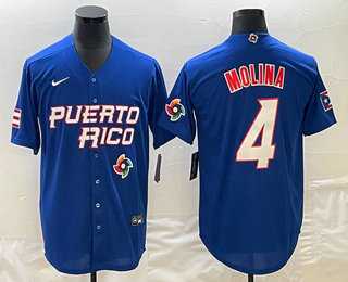 Men's Puerto Rico Baseball #4 Yadier Molina 2023 Blue World Baseball Classic Stitched Jersey,We sell and wholesale Men's Puerto Rico Baseball #4 Yadier Molina 2023 Blue World Baseball Classic Stitched Jersey on line form chian!