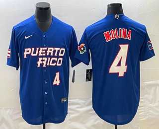 Men's Puerto Rico Baseball #4 Yadier Molina Number 2023 Blue World Baseball Classic Stitched Jersey,We sell and wholesale Men's Puerto Rico Baseball #4 Yadier Molina Number 2023 Blue World Baseball Classic Stitched Jersey on line form chian!