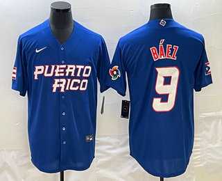 Men's Puerto Rico Baseball #9 Javier Baez 2023 Blue World Baseball Classic Stitched Jerseys,We sell and wholesale Men's Puerto Rico Baseball #9 Javier Baez 2023 Blue World Baseball Classic Stitched Jerseys on line form chian!