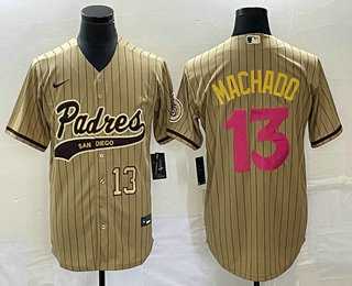 Men's San Diego Padres #13 Manny Machado Number Tan Pinstripe 2023 City Connect Cool Base Stitched Jersey,We sell and wholesale Men's San Diego Padres #13 Manny Machado Number Tan Pinstripe 2023 City Connect Cool Base Stitched Jersey on line form chian!