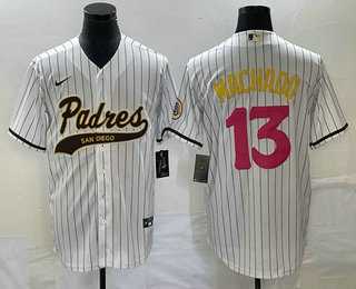 Men's San Diego Padres #13 Manny Machado White Pinstripe 2023 City Connect Cool Base Stitched Jersey,We sell and wholesale Men's San Diego Padres #13 Manny Machado White Pinstripe 2023 City Connect Cool Base Stitched Jersey on line form chian!