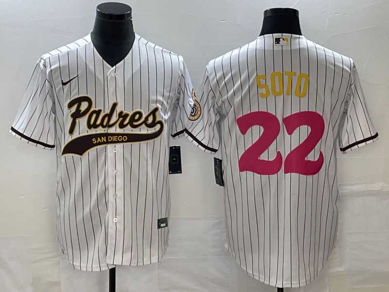 Men's San Diego Padres #22 Juan Soto White Pinstripe 2023 City Connect Cool Base Stitched Jersey,We sell and wholesale Men's San Diego Padres #22 Juan Soto White Pinstripe 2023 City Connect Cool Base Stitched Jersey on line form chian!