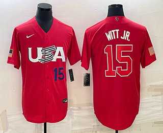 Men's USA Baseball #15 Bobby Witt Jr Number 2023 Red World Baseball Classic Stitched Jersey,We sell and wholesale Men's USA Baseball #15 Bobby Witt Jr Number 2023 Red World Baseball Classic Stitched Jersey on line form chian!