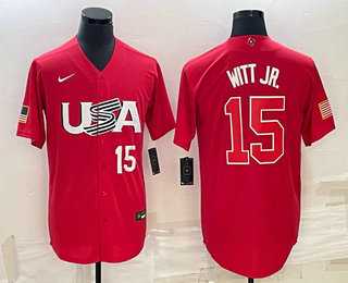 Men's USA Baseball #15 Bobby Witt Jr Number 2023 Red World Baseball Classic Stitched Jerseys,We sell and wholesale Men's USA Baseball #15 Bobby Witt Jr Number 2023 Red World Baseball Classic Stitched Jerseys on line form chian!