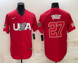 Men's USA Baseball #27 Mike Trout 2023 Red World Classic Stitched Jersey,We sell and wholesale Men's USA Baseball #27 Mike Trout 2023 Red World Classic Stitched Jersey on line form chian!
