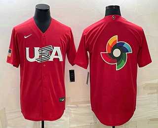 Men's USA Baseball 2023 Red World Big Logo With Patch Classic Stitched Jersey,We sell and wholesale Men's USA Baseball 2023 Red World Big Logo With Patch Classic Stitched Jersey on line form chian!