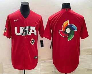 Men's USA Baseball 2023 Red World Big Logo With Patch Classic Stitched Jerseys,We sell and wholesale Men's USA Baseball 2023 Red World Big Logo With Patch Classic Stitched Jerseys on line form chian!