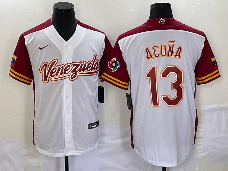 Men's Venezuela Baseball #13 Ronald Acuna Jr 2023 White Red World Classic Stitched Jerseys,We sell and wholesale Men's Venezuela Baseball #13 Ronald Acuna Jr 2023 White Red World Classic Stitched Jerseys on line form chian!