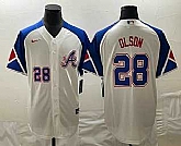 Mens Atlanta Braves #28 Matt Olson Number White 2023 City Connect Cool Base Stitched Jersey