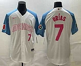 Mens Mexico Baseball #7 Julio Urias Number 2023 White Blue World Classic Stitched Jersey